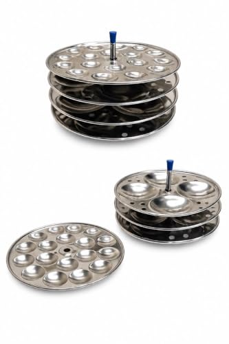 Image of Ankur Gold Stainless Steel Idli Cooker with Glass Lid | 4 Idli Plates (1 Mini Idli Plate + 3 Regular Idli Plates) | Induction Compatible Bottom | Food Grade Stainless Steel Idli Maker | Steamer for Soft Idli (1 Mini + 3 Regular)