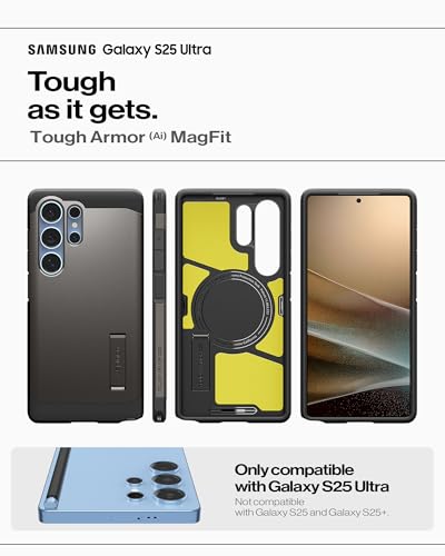 Image of Spigen for Galaxy S25 Ultra Case, Tough Armor MagFit [Kickstand] [Compatible with MagSafe] [Military-Grade Protection] - Gunmetal | (Ai)