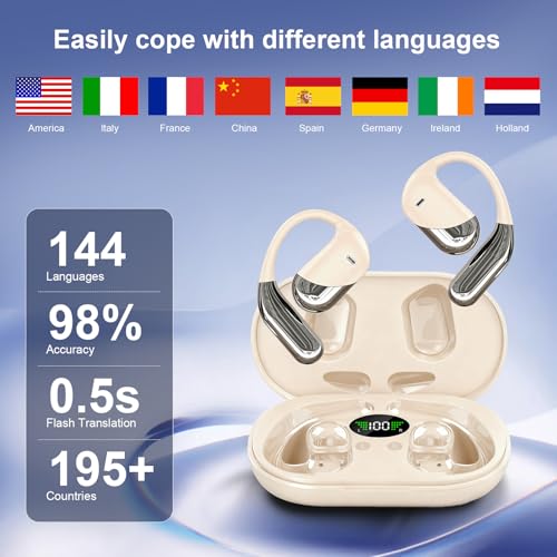 Image of AI Translator Earbuds Real-Time 144 Languages & Accents, 3-in-1 Open Ear Wireless Bluetooth Earbuds with Charging Case,Translation Device for Travel Business Learning Compatible with iOS and Android