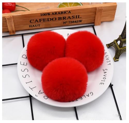 10 Stück 8cm Pompons Kunstfell Bommel Pompons Fellbommel Fellpompon Flauschigen Plüsch Bälle Groß Pom Pom Bälle Plüschbälle für DIY Handwerk Mützen Tasche Anhänger Dekoration Schlüsselanhänger Rot
