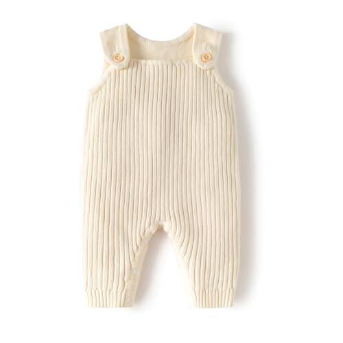 JAYPEIER Baby Knitted Jumpsuit, Ribbed Sleeveless Romper for Infants and Toddlers, Gray (Beige, 6-12m)