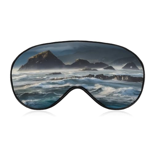 Mountains Meet The Sea Sleep Mask ���C�g�u���b�N�A�E�g�A�C�}�X�N �������Q�p ���̓t���[ �\�t�g�i�C�g�ډB�� ���߉\�ȃX�g���b�v�t�� �ʋC������ ���s�p�X���[�v�A�C�J�o�[