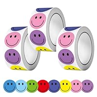 1500Pcs Happy Face Stickers for Kids,Smile Emotion Stickers Labels 3 Rolls Round Reward Stickers for Party Bag Fillers,Self Adhesive Children Stickers for Teachers School Rewarding Gifts Scrapbooking
