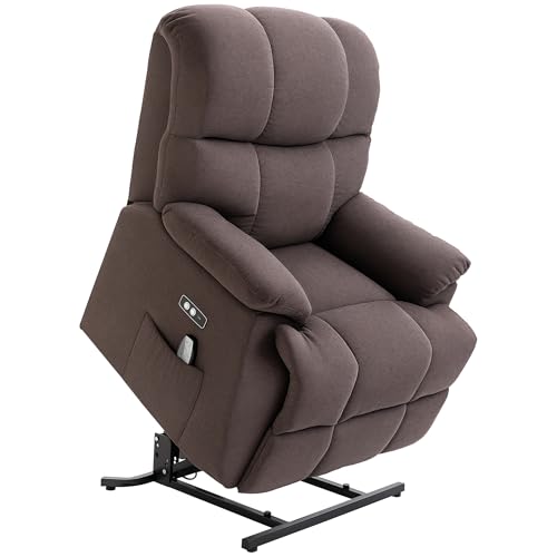 HOMCOM Elektrisch Fernsehsessel Relaxsessel mit Aufstehhilfe, Liegefunktion, USB-Anschluss, Gepolstert TV-Sessel mit Fußablage, Seitentasche, Braun