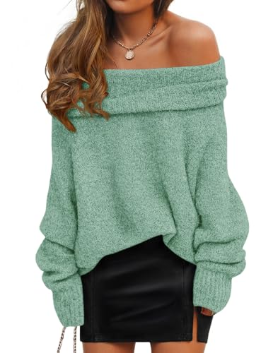 ZESICA Women's Off The Shoulder Fall Sweaters Oversized Long Sleeve Pullover Tops 2025 Fashion Outfit Clothes