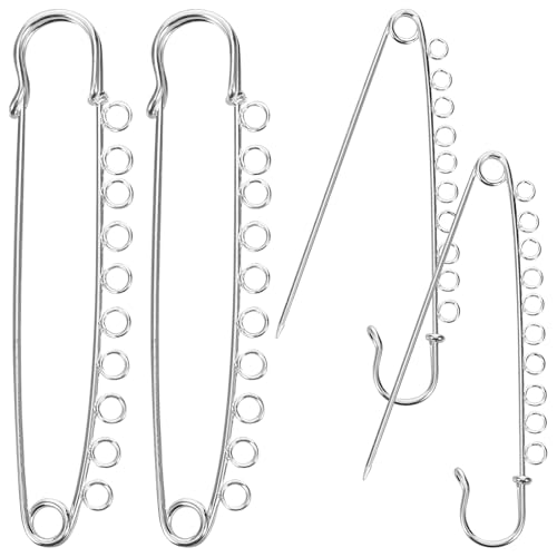 VILLCASE Large Safety Pins with 10 Loops, 3.5'' Heavy Duty Safety Pins Metal Brooch Kilt Pins Fasteners for DIY Crafts Jewelry Making Arts Sewing Clothes Knitted Fabric, 4pcs
