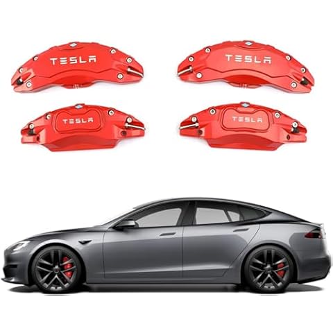 Brake Caliper Covers Set of 4 Compatible with Tesla model S/X Accessories，2023-2024 19/20 inch Wheel Hub Brake Caliper Covers -Fit For Tesla Model Model S/X Red Brake Caliper (Red) Cover