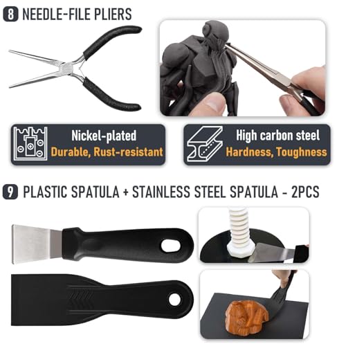 3D Printer Tools Kit, Quality 3D Printing Tool Kit for Model Measuring/Finishing/Deburring/Drilling, 3D Printer Accessories for All FDM/SLA Printers Removing Support, Cutting Filament by QeeaHuuo - Image 6
