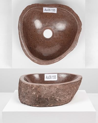 30 cm Naturstein-Waschbecken oval grau für Bad Gäste WC Steinwaschbecken Aufsatzwaschbecken aus Flussstein