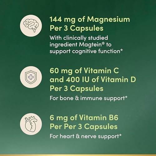 Image of Nature's Bounty Magnesium L-Threonate - 2,000mg Magtein Per 3 Capsules- Advanced Magnesium Supplement with Vitamin C & Vitamin D3- Supports Brain Health, Energy, Nerve & Immune Support 90 Capsules