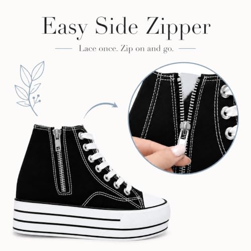 Image of REFRASE LIFE Womens Platform Sneakers with Wedge 3 Inches Height Boost Hidden Heel Shoes, Casual Height Increase Walking Fashion Shoes for Women and Girls