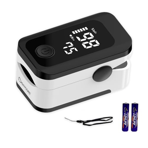 Berrcom Pulsoximeter Blut-Sauerstoff-Sättigung Monitor Finger hohe Genauigkeit Sats Monitor für Kinder, Erwachsene mit Batterien und Lanyard