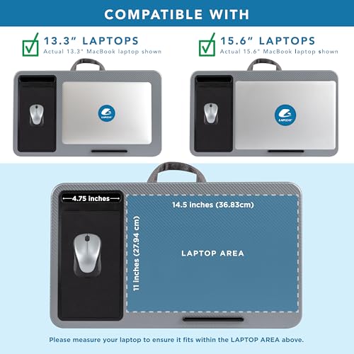 Image of LAPGEAR Home Office Left-Hand Lap Desk - Silver Carbon, Fits 15.6 inch Laptops | Built-In Mouse Pad & Phone Slot, Integrated Device Ledge, Dual-Bolster Microbead Cushion, Carry Handle