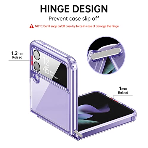 Restone Case For Samsung Galaxy Z Flip 4 5G 2022, Clear Slim Phone Case With Transparent Hard Pc Back, Soft Tpu Edges, Hinge, Non-Yellowing Shockproof Thin Protective Cover For Z Flip 4 - Purple #TOP3