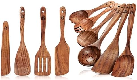Wooden Spatulas & Wooden Spoons for Cooking – Comfortable Grip Non–Stick Wooden Cooking Utensils – Nonstick Natural and Healthy Kitchen Cookware image 5