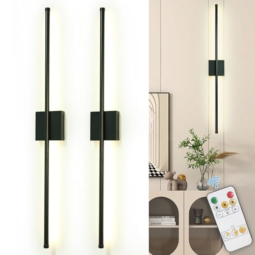 Image of Depuley Wall Sconces Battery Operated: Set of 2 Wireless Wall Lights with Remote for Bedroom - Rechargeable 15 Colors Black Wall Lamp for Living Room Hallway Home Decor