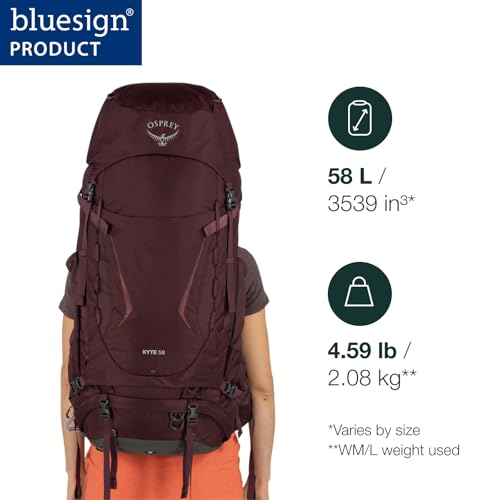 Image of Osprey Kyte 58L Women's Backpacking Backpack with Hipbelt, Black, WXS /S