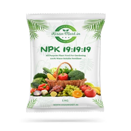 Kisanmart NPK19 Organic Fertilizer Mixture For Plants - 1 Kg | 100% Water Soluble I Complete Plant Food For Gardening, Growth Boost and Flowering | Foliar Spray