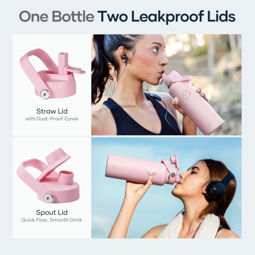 Image of BUZIO Triple Wall Vacuum Water Bottle with Dust-Proof Straw & Spout Lids