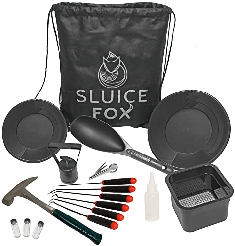 Sluice Fox Gold Panning Crevice Kit | Rock Pick Hammer | Sifter | Black Sand Magnet | Free Tote Backpack