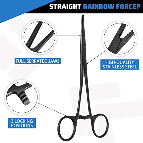 Image of BBTO Hemostat Curved and Straight Hemostat Forceps Piercing Pliers Forceps, Stainless Steel Straight and Curved Pliers, Fishing Tweezer(Black,2 Pcs)
