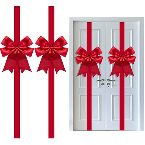 Iceyyyy 2 Pcs 14.2Ft Extra Large Christmas Front Door Warpping Bow, Adjustable Red Christmas Doors...