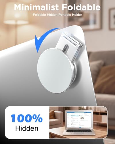 Image of RIGGEAR Magnetic Phone Mount for Laptop /Monitor /Floating Car Screen, Mobile Holder Compatible with Magsafe for MacBook, Foldable Adjustable Mount, Works with All Phones Using Included Ring(Silver)