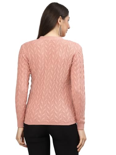Image of Kalt Women Full Sleeves Cable Button Acrylic V-Neck Sweater