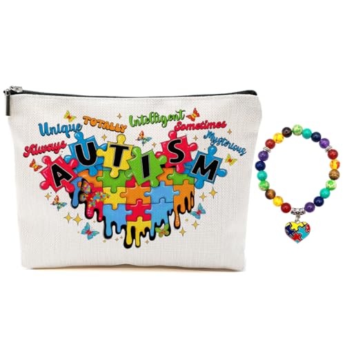 Autism Puzzle Ribbon Makeup Bag Cosmetic Bag