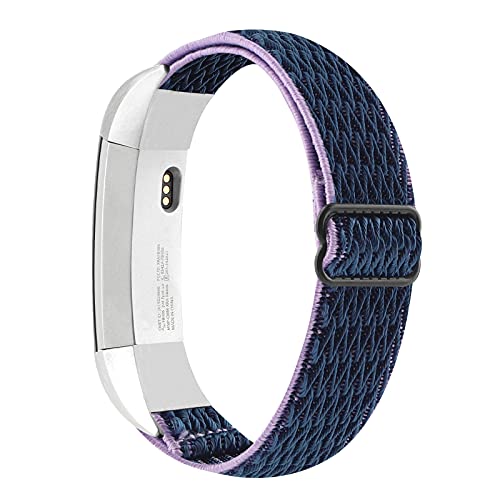 Adjustable Elastic Bands Compatible with Fitbit Alta/Alta HR Soft Stretchy Nylon Sports Breathable Replacement Wristbands for Women Men (Navy Blue Purple)
