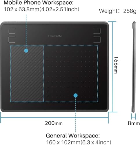 Image of HUION HS64 Graphics Drawing Tablet with Battery-Free Stylus 8192 Pressure Sensitivity 4 Customized Express Keys, 6.3x4 Inch Pen Tablet for Mac, Windows PC Linux and Android