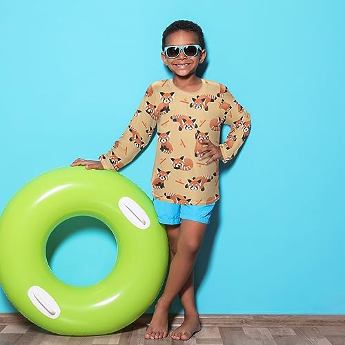 Image of CaTaKu Cute Red Panda 5T Boys Rash Guard Swim Shirts Long Sleeve UPF 50+ Sun Shirts Swimwear for Boys Girls