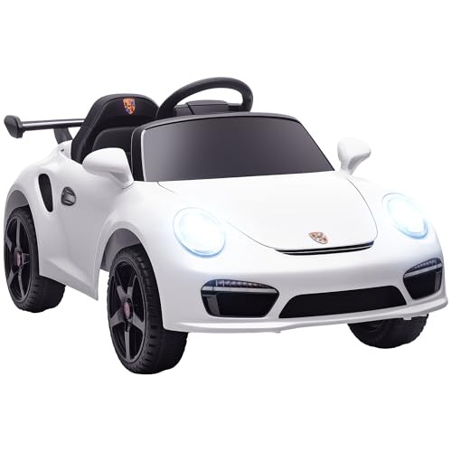 AIYAPLAY Coche Eléctrico para Niños con Licencia RUF CTR 3 Clubsport, Coche de Batería 12V, con Mando a Distancia 2,4 G, Motor Doble, Música Inalámbrica, Bocina, Ruedas Auxiliares y Faros LED, Blanco