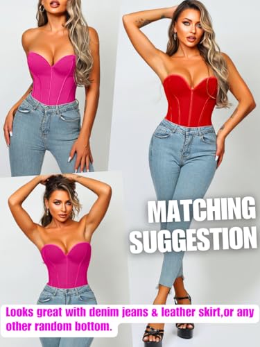 Image of ChiaoLezhee Heart Corset Top For Women, Sexy Concert Outfits Going Out, Strapless Crop Top, Overbust Bustier