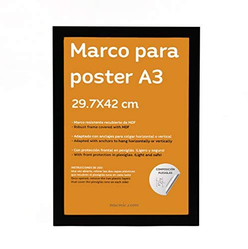 Nacnic Marco Madera tamaño A3 (29.7x42cm). Marco Color Madera para Fotos, Posters, Diplomas, …