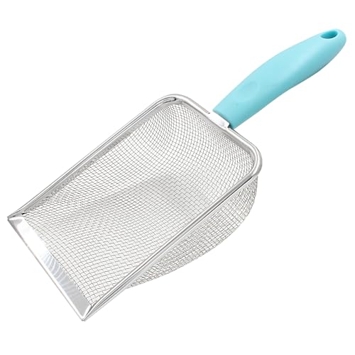 Hordion Cat Litter Scoop Stainless Steel Mesh Scooper 2mm Mesh Non-Stick Coated Metal Litter Shovel Fine Sand Litter Scooper for Litter Box Kitten Pooper Lifter Cyan