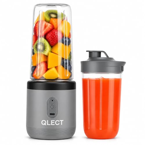 Image of QLECT Portable Blender for Smoothies & Juices | 400ml Personal Juicer Mixer Grinder | 1500mAh USB Rechargeable Battery | 2 Jars | Stainless Steel Blades | ISI Certified | Made in India