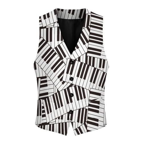 Black And White Keyboard Men's Suit Vest Slim Fit V-Ncek Waistcoat Business Casual Vest4