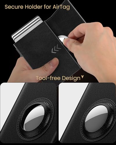 Image of typecase AirTag Wallet for Men: Compatible with Apple AirTag (1st & 2nd Generation), RFID Blocking, Genuine Leather, Slim & Minimalist Design - 14 Card Capacity | ID Window | Cash Slot (Dark Black)