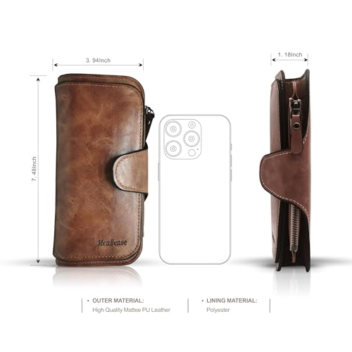 Women's Credit Card Wallet Trifold Long with Zipper Pocket RFID Large (Brown)3