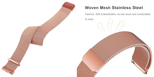 Image of ACM Watch Strap 20mm compatible with Compaq Q Watch Smartwatch | Pack of 2 Magnetic & Silicone Belt Metal Chain with Classic Band (Rose Gold Pink /Purple)