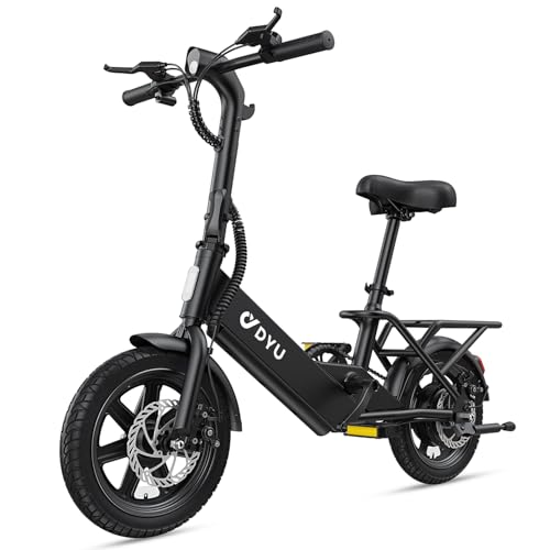DYU Electric Bike for Adults Teens, Folding Electric Bicycle,Commuter City E-Bike with 500W Motor and 36V 7.8Ah Battery,3 Levels Assist, Dual Disc Brakes,14' Foldable ebike with Pedals