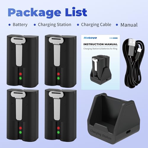 Image of Kidjoyo 4 Pack Replacement Battery for Ring Doorbell - 7200mAh Rechargeable Quick Release Batteries with Charger Station for Ring Doorbell Stick Up Cam Spotlight Cam and Other Cam, Long-Lasting Life