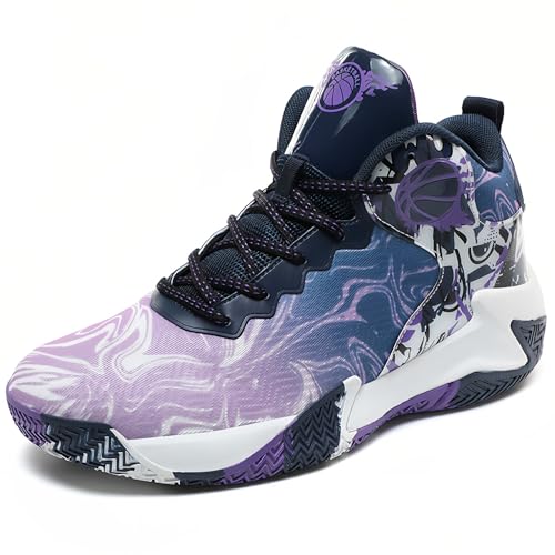 MAIZUN Mens Basketball Shoes Fashion Non-Slip Lightweight Breathable Outdoor Sneakers Cushioning Workout Shoes for Running Walking Sports Training Purple