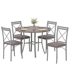 VECELO 5 Piece Dining Table Set for 4, Wood Grain Dinette with Chairs for Kitchen, Breakfast Nook, Small Space, Elegant Grey