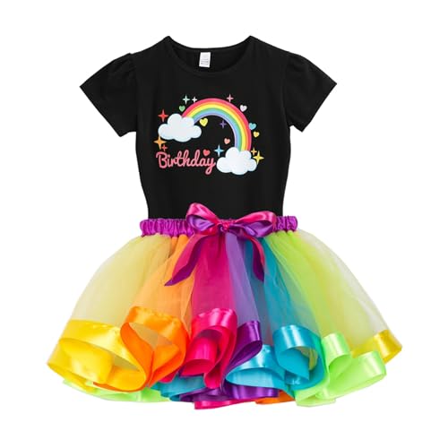 Image of Rainbow Birthday Outfits for Girls-T-shirt,Tutu Skirt Dress,Ruffle Socks,Headband,Unicorn Gifts for Girls