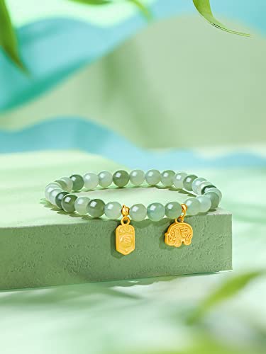 24K Gold Stretch Bracelets Real Gold Jadeite Jade Beaded Bracelet Real Gold Ring Clasp Stretch Bracelet Jewelry for Women Mom Daughter Y19108093