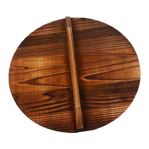 Cabilock Wood Wok Lid Cover Wooden Lid Kitchen Tool for Cooking Cast Iron Wok Pot Cover 32x32x1.6cm