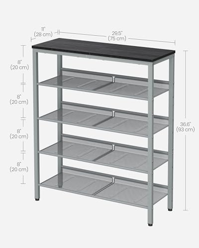 Image of VASAGLE Shoe Rack for Entryway, Freestanding, Adjustable, Industrial | 5-Tier Shoe Rack Organizer with Storage Shelves and Spacious Top, Charcoal Grey and Metallic Silver ULBS038E22