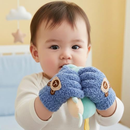 Image of Kraptick Kids Winter Gloves - Ultra-Soft Thick Knit Fuzzy Warm Mittens for Boys & Girls Cute Bear Patch Thermal Hand Warmers for Toddlers & Children -1